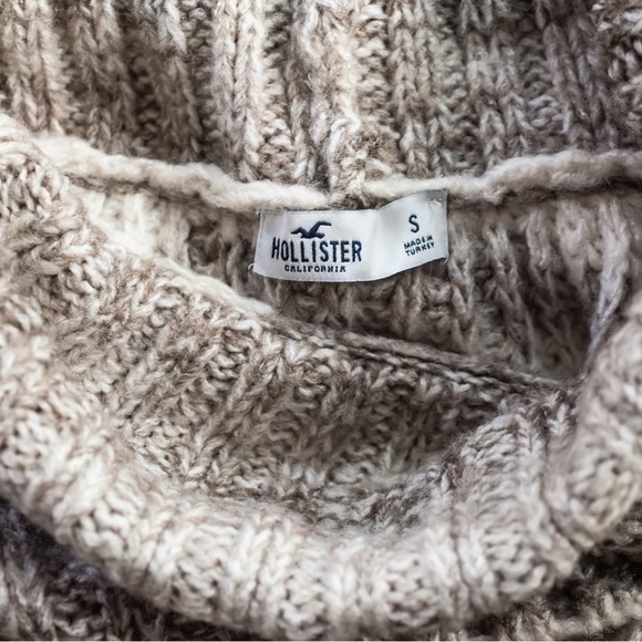Hollister Chunky Knit Cowl Neck Sweater in Heather Grey & Ivory Stripes Sz Sm - Picture 8 of 12
